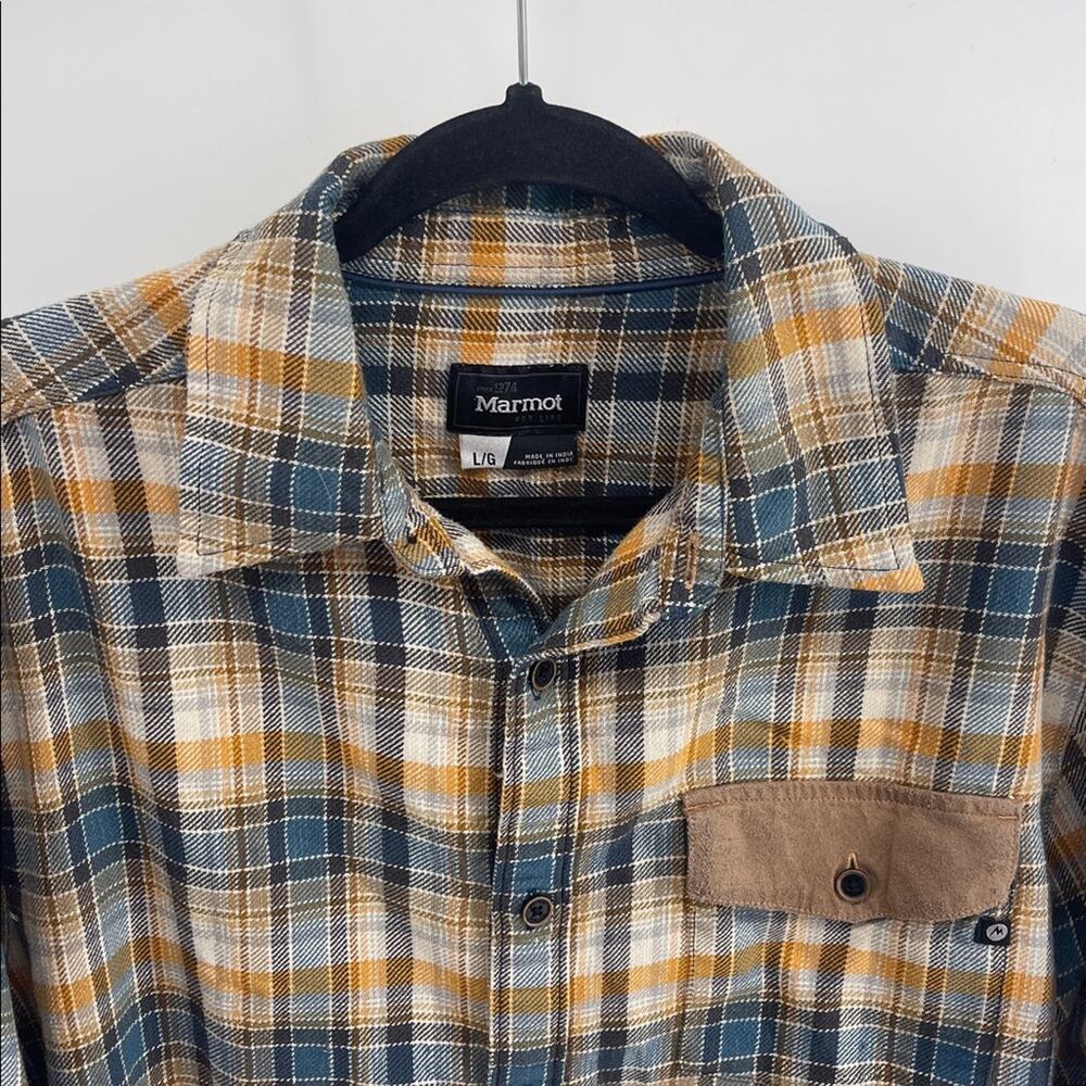 Marmot plaid long sleeve flannel button up outdoors hiking shirt sz L